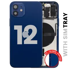Back Housing W/ Small Parts For iPhone 12 (EU / Global Version) (Used OEM Pull: Grade B) (Blue)